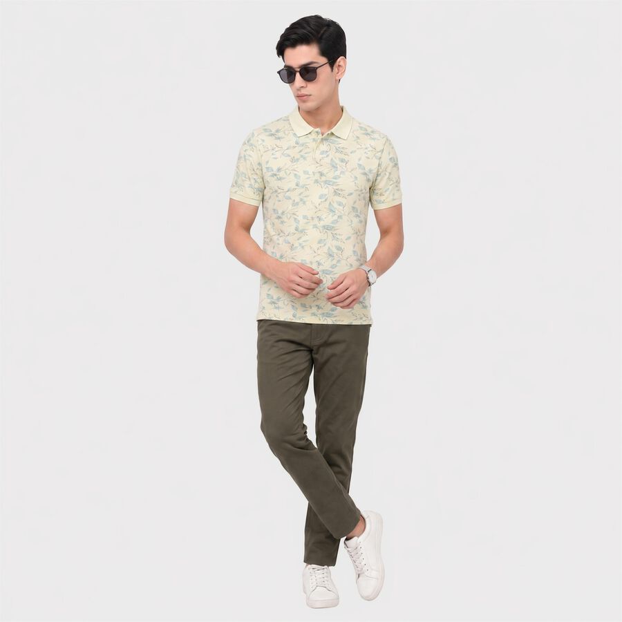 Men's Mint Green Cotton Polo Neck Floral Polo T-Shirt, Light Green, large