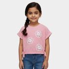 Girls' Pink Round Neck Casual T-Shirt, Light Pink, small