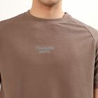 Men's Muted Brown Crew Neck Athleisure T-Shirt, खाकी, small