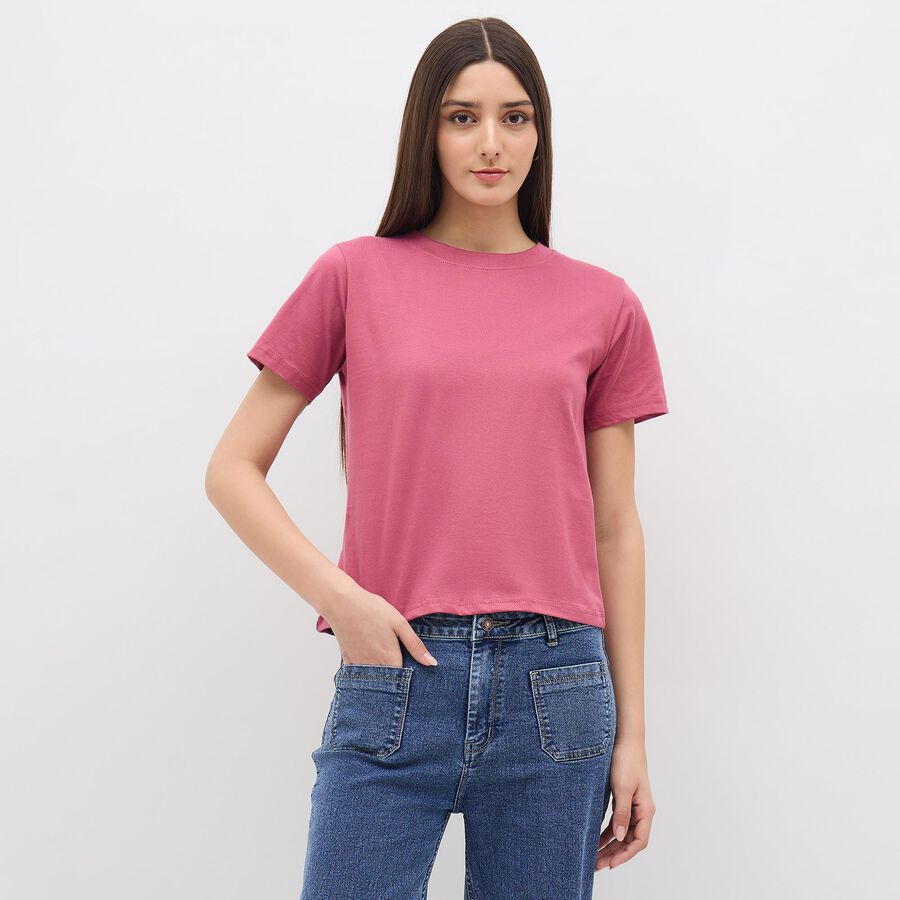 Women's Muted Pink Cotton Round Neck Casual T-Shirt, Purple, large