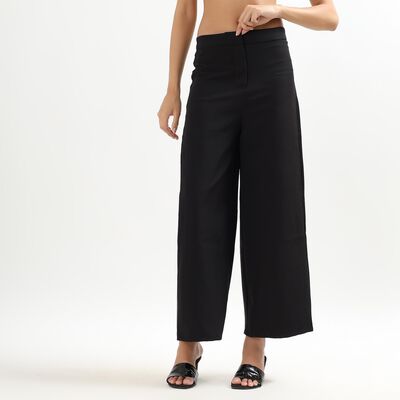 Ladies' Jet Black High-Rise Culottes Trousers