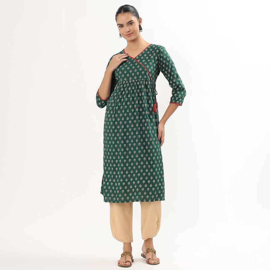 Women's Dark Green Round Neck Printed Kurta, Dark Green, large image number null