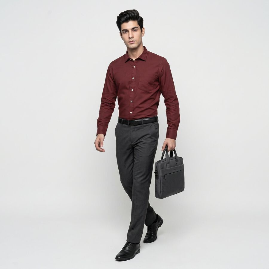 Men's Maroon Slim Fit Formal Shirt, वाइन, large