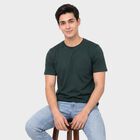 Men's Green Cotton Round Neck Regular T-Shirt, गहरा हरा, small