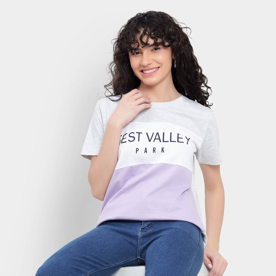 Cotton Round Neck T-Shirt, लाइलेक, large image number null