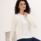 Women's Off White Cotton Crew Neck Casual Top, ऑफ व्हाइट, small