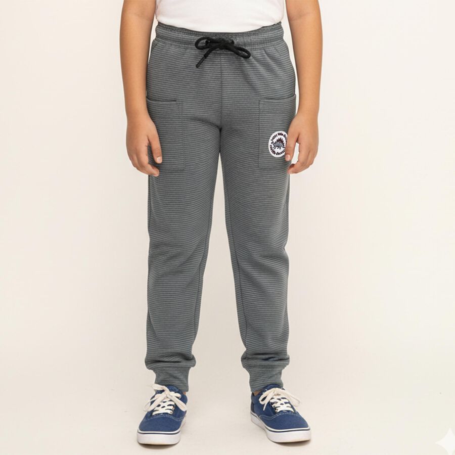 Boys' Muted Charcoal Grey Striped Drawstring Pyjama, टील ब्लू, large image number null