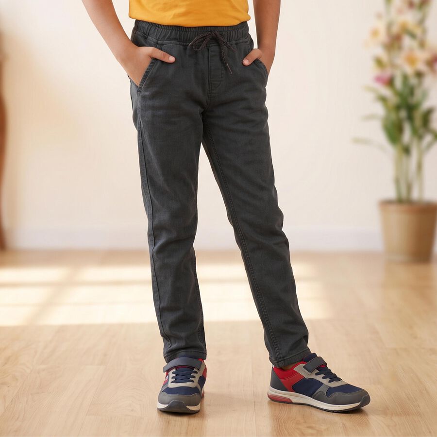 Boys' Dark Grey Drawstring Jeans, गहरा ग्रे, large