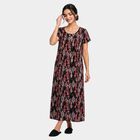 Women's Black Round Neck Maxi Nighty, Black, small