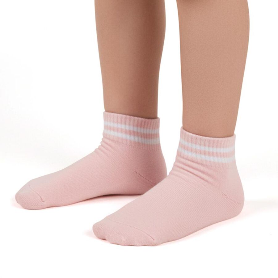 Girls' Light Pink Regular Fit Ribbed Ankle-Length Socks, Pink, large image number null
