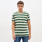 Men's Dark Forest Green Round Neck Striped T-Shirt, Dark Green, small image number null
