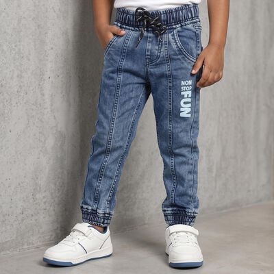 Boys Blue Jogger Fit Printed Jeans