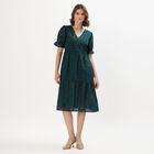 Women's Deep Forest Green Cotton V-Neck Empire Dress, गहरा हरा, small image number null