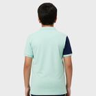 Boys Mint Green Cotton Polo Neck Graphic T-Shirt, Light Green, small