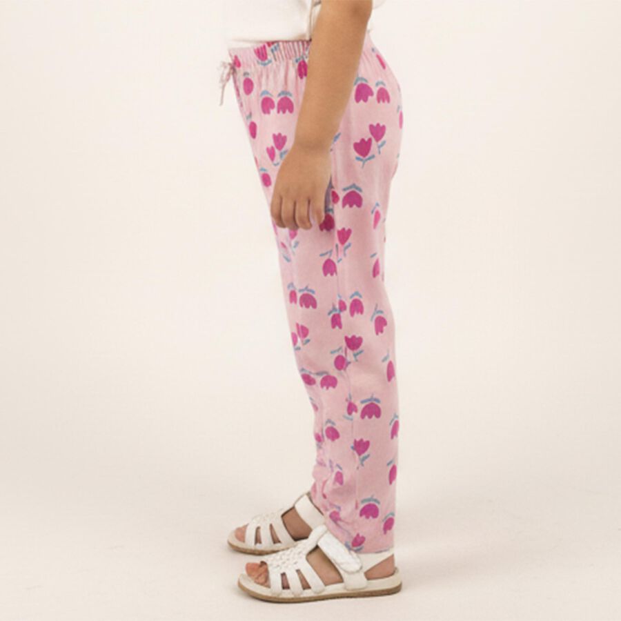 Girls' Light Pink Floral Printed Elastic Waist Pyjama, लाइलेक, large image number null