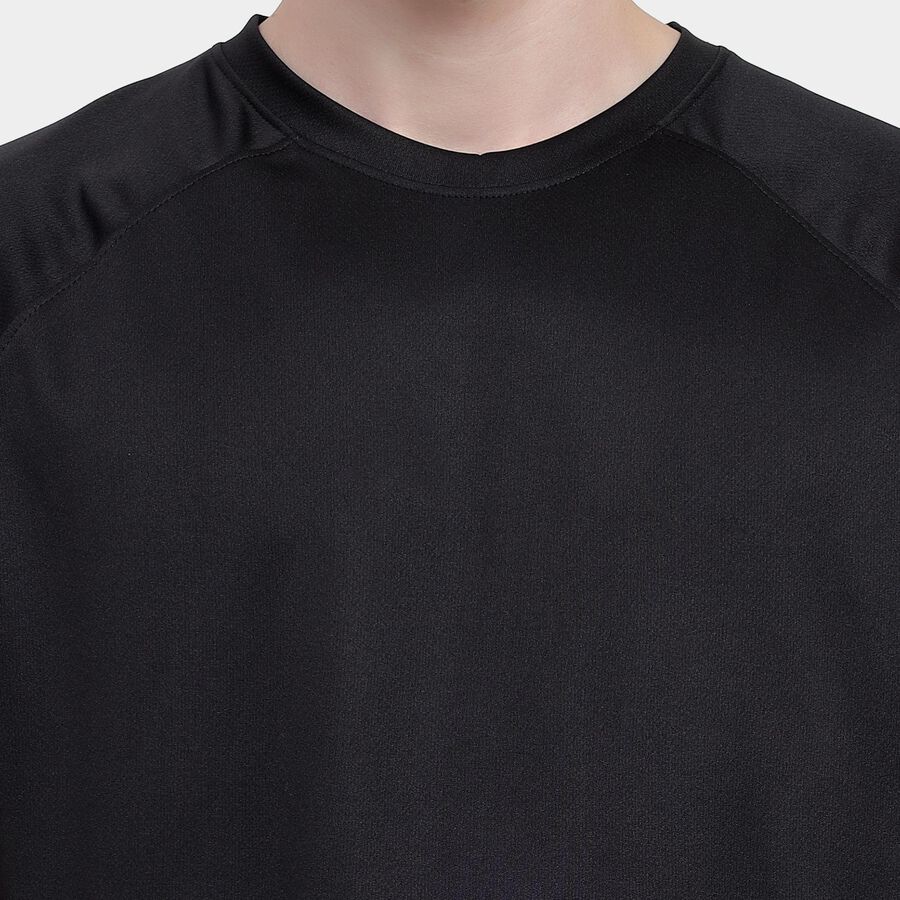Men's Jet Black Round Neck Half Sleeves T-Shirt, Black, large