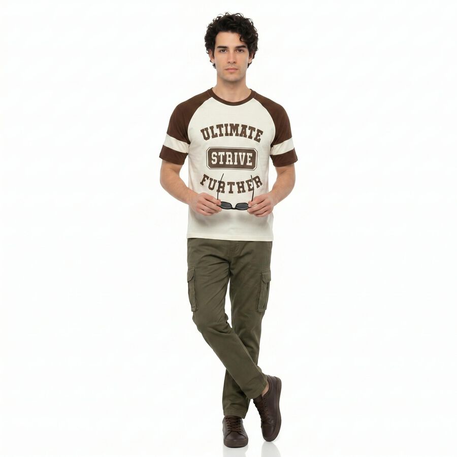 Men's Brown Round Neck Regular T-Shirt, Brown, large