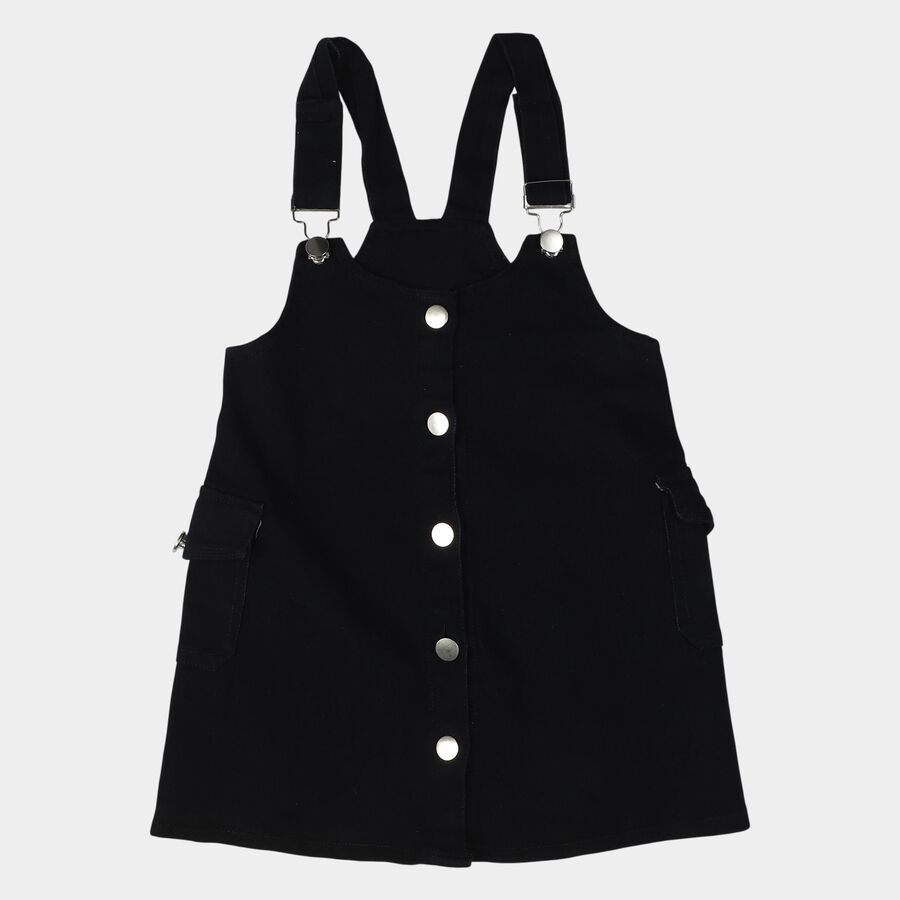 Girls' Black A-Line Button Front Pinafore Frock, काला, large