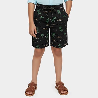 Boys' Black Cotton Regular Fit Bermuda Shorts