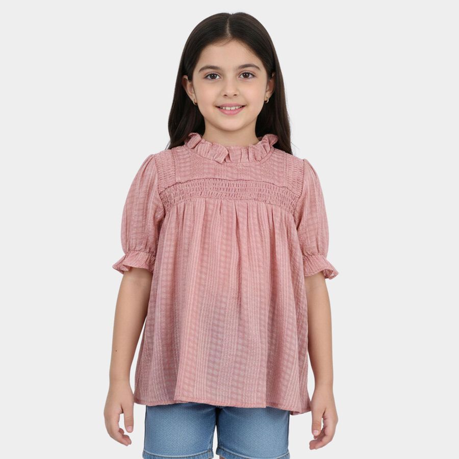 Girls Pink High Neck Romantic Top, गुलाबी, large