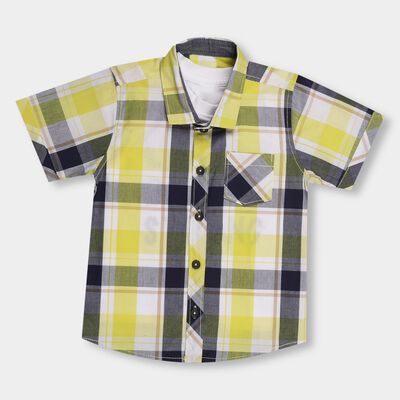 Boys' Bright Yellow Cotton Regular Collar Checked Shirt