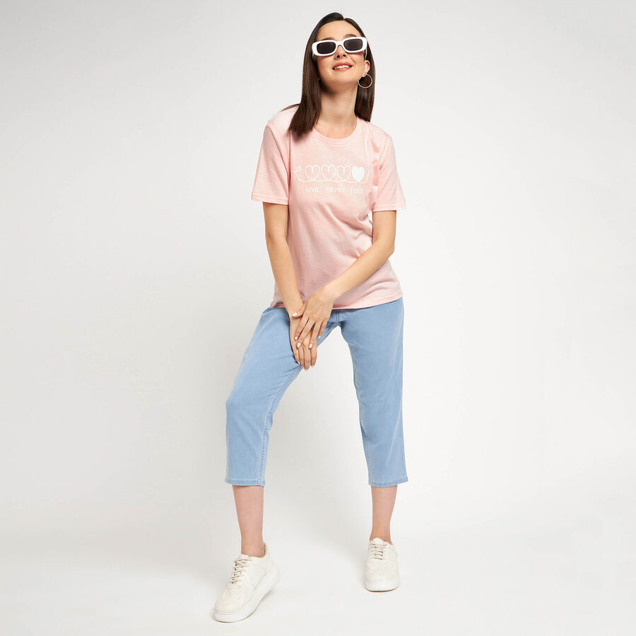 Cotton Round Neck T-Shirt, Light Pink, large image number null