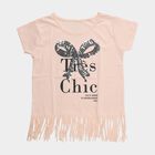 Girls' Light Pink Cotton Round Neck Graphic Printed T-Shirt, हल्का गुलाबी, small