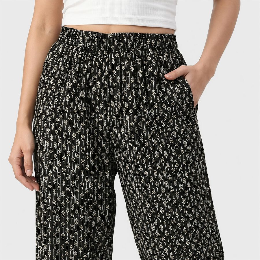 Women's Dark Grey Regular Fit Printed Palazzos, Dark Grey, large