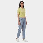 Women's Yellow Cotton Round Neck Casual Top, Yellow, small