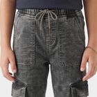 Boys' Black Cargo Fit Washed Jeans, काला, small