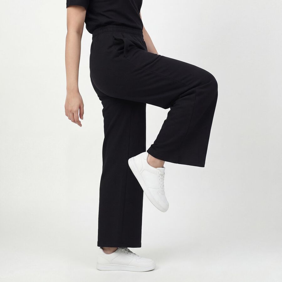 Women's Black Tapered Fit Elastic Waist Track Pants, Black, large