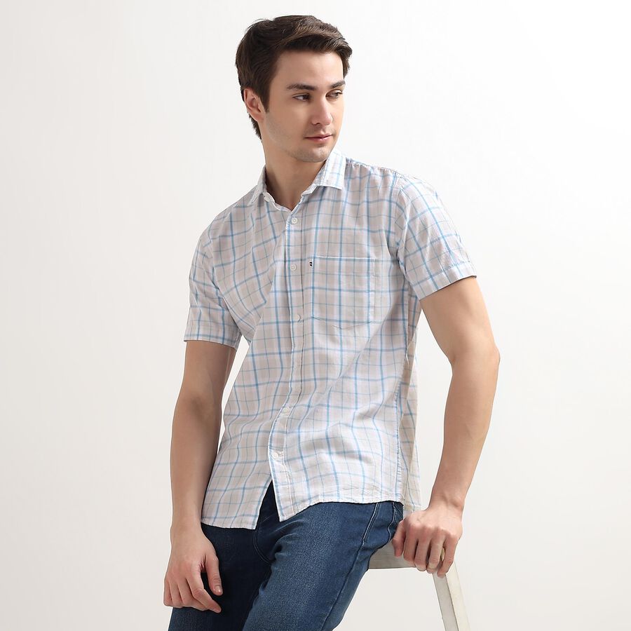 Men's 100% Cotton Regular Collar Casual Shirt, Light Grey, large image number null
