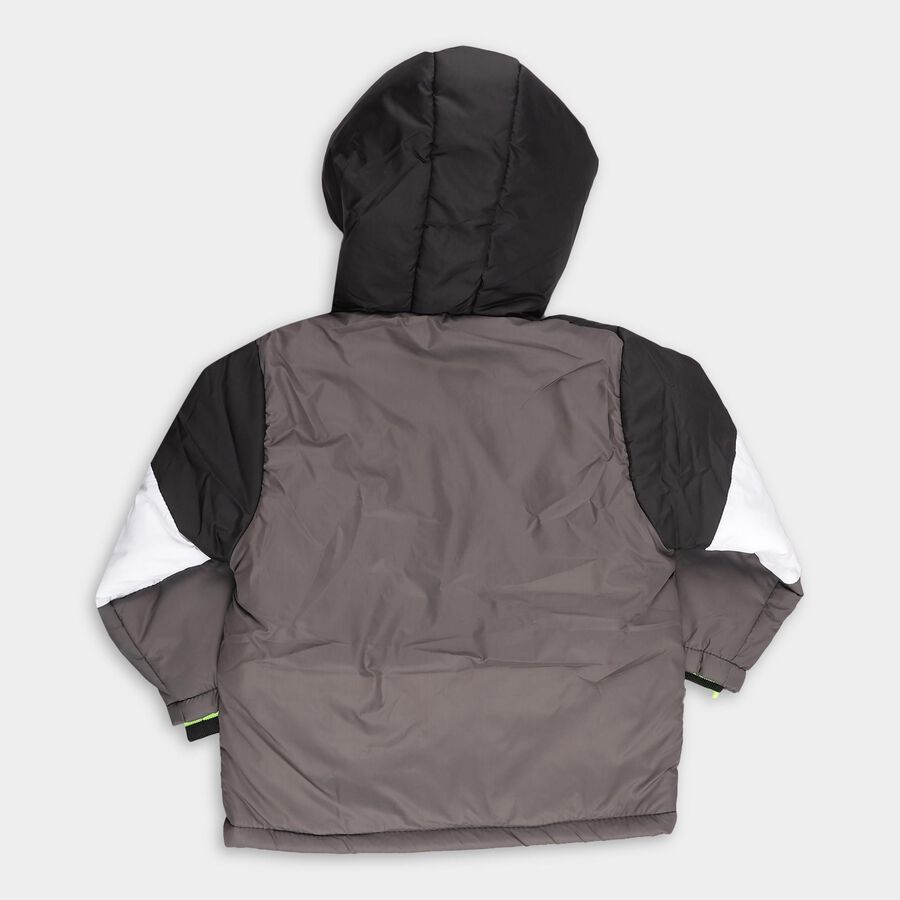 Boys Black and Grey Hooded Casual Jacket, काला, large image number null