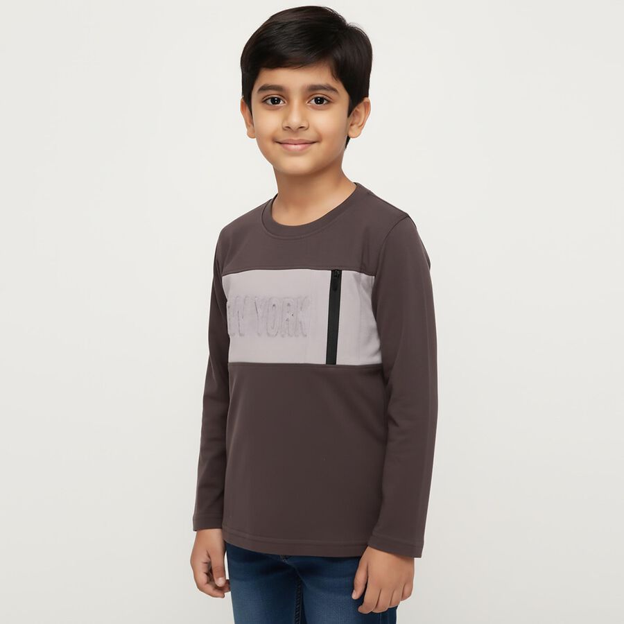 Boys Charcoal Cotton Round Neck Casual T-Shirt, चारकोल, large image number null