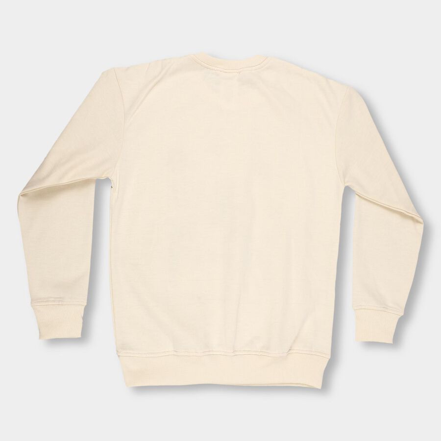 Boys Soft Beige Crew Neck Graphic Printed Sweatshirt, Beige, large image number null