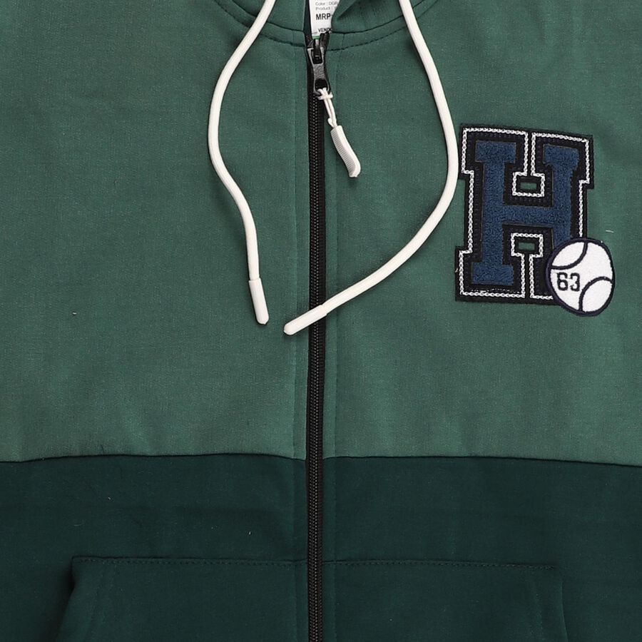 Boys Dark Green and Green Hoodie Neck Casual Sweatshirt, गहरा हरा, large image number null