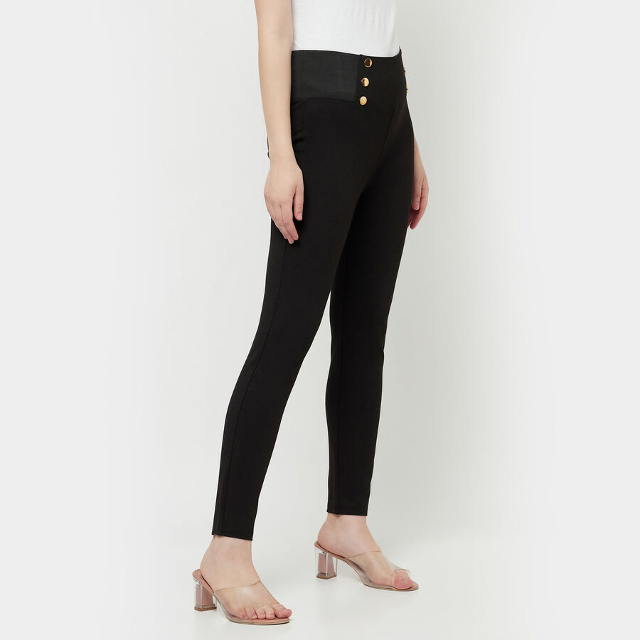 Solid High Rise Regular Trousers, Black, large image number null