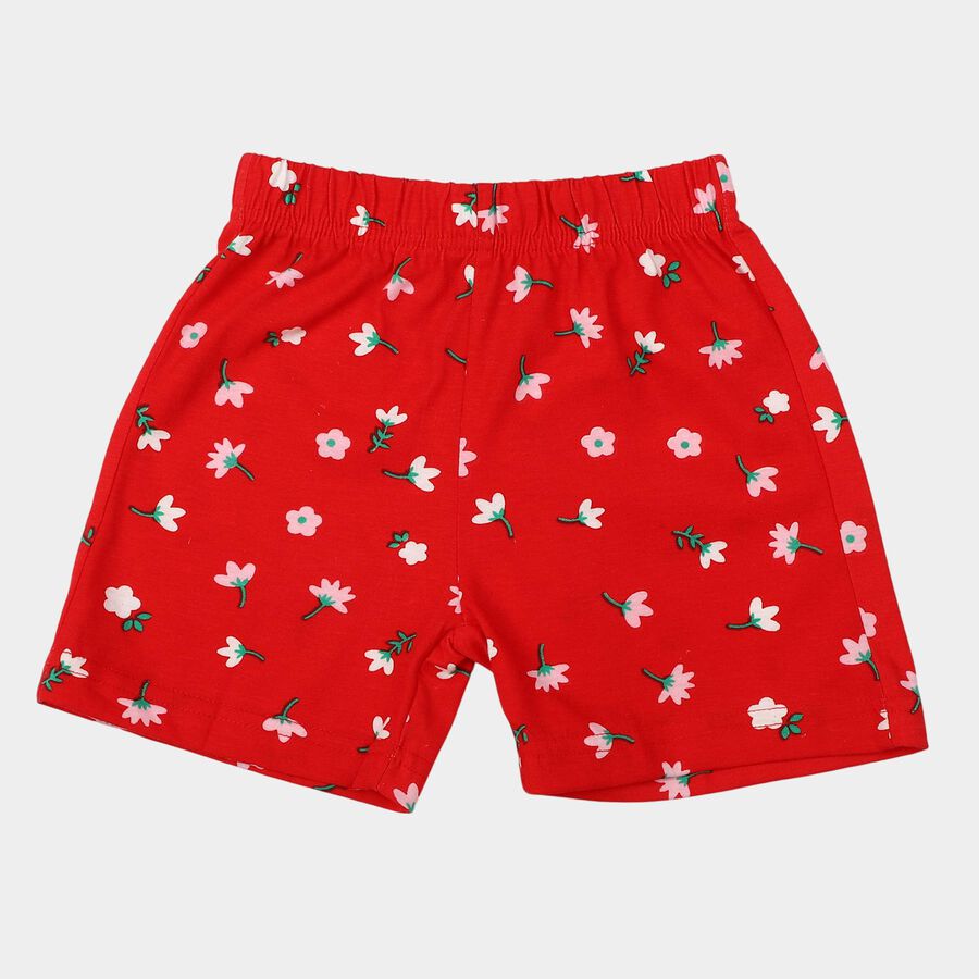 Girls' Red Regular Fit Floral Printed Shorts, लाल, large