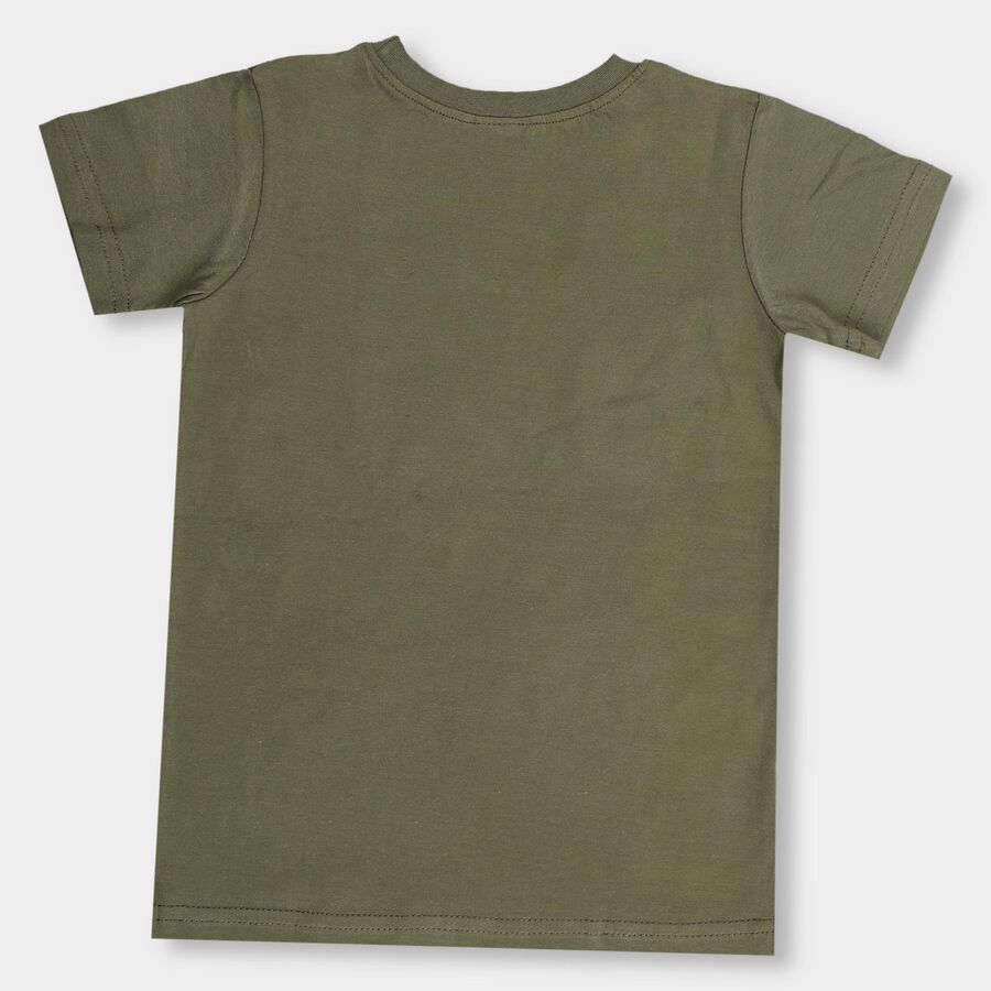 Kids' Olive Green Cotton Round Neck Casual T-Shirt, Olive, large image number null