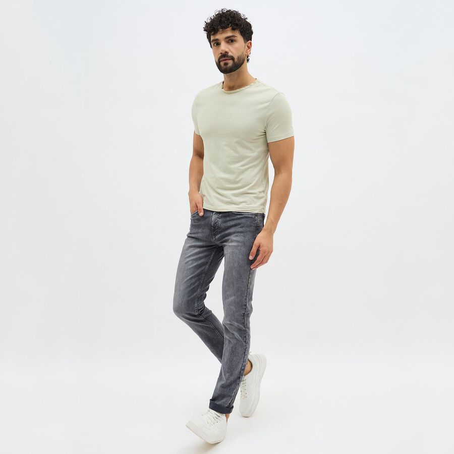 Men's Washed Grey Slim Fit Jeans, हल्का ग्रे, large image number null