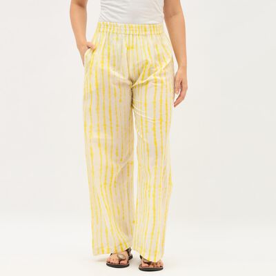 Women's Bright Yellow Tie-Dye Wide-Leg Cotton Palazzos