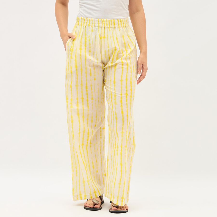 Women's Bright Yellow Tie-Dye Wide-Leg Cotton Palazzos, Mustard, large image number null