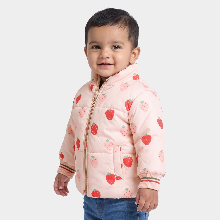 Infants' Pink Stand Collar Puffer Jacket, हल्का गुलाबी, large
