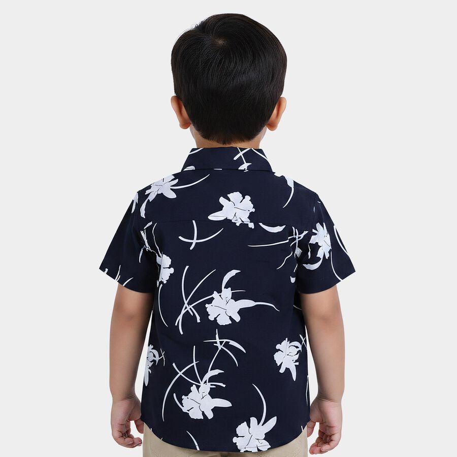 Boys Navy Blue Cotton Collar Regular Fit Shirt, Navy Blue, large