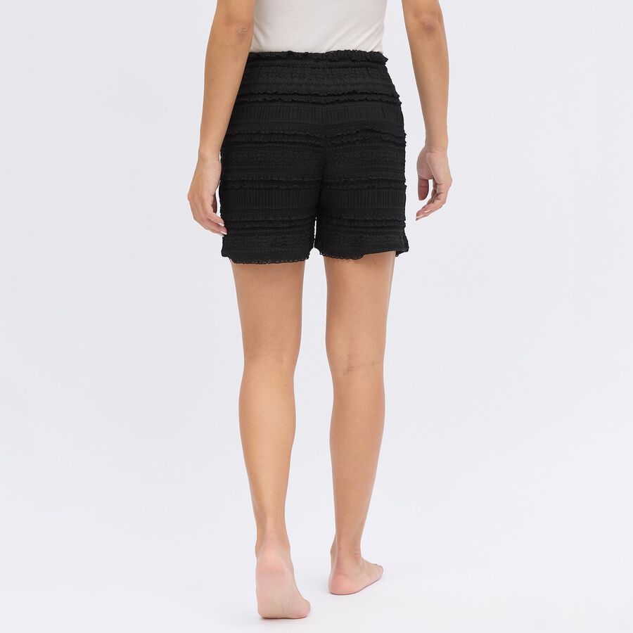 Ladies' Black Textured Elastic Waist Shorts, Black, large image number null