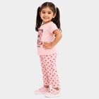 Girls Pink Round Neck Casual Top And Capri Set, हल्का गुलाबी, small