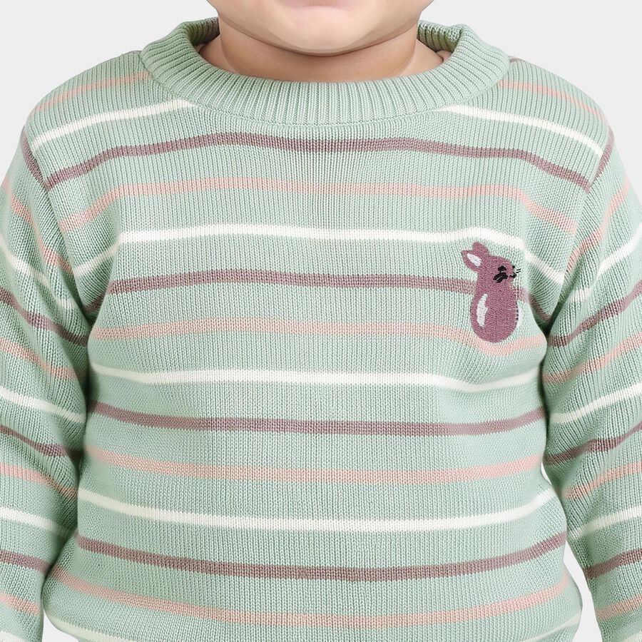 Infants Mint Green Crew Neck Striped Pullover, हल्का हरा, large