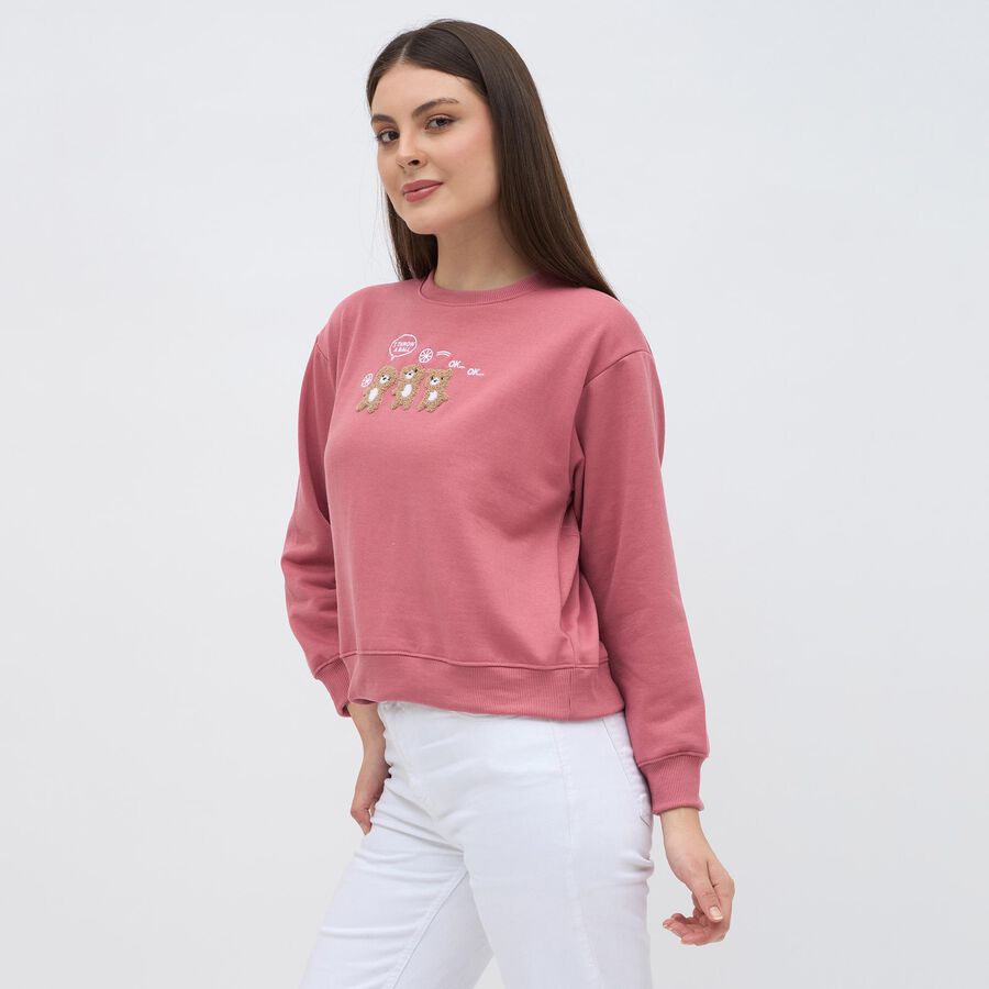 Women's Dusty Rose Crew Neck Casual Sweatshirt, Pink, large image number null
