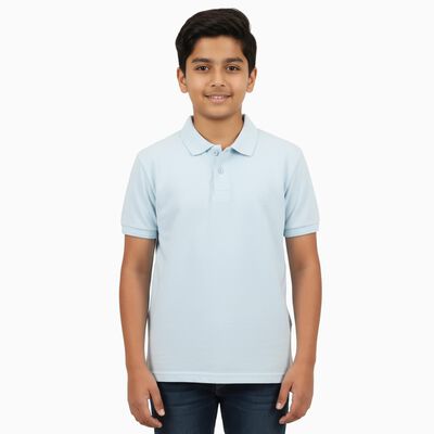 Boys Light Blue Polo Neck Casual T-Shirt