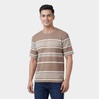 Men's Brown Round Neck Casual T-Shirt, Brown, small